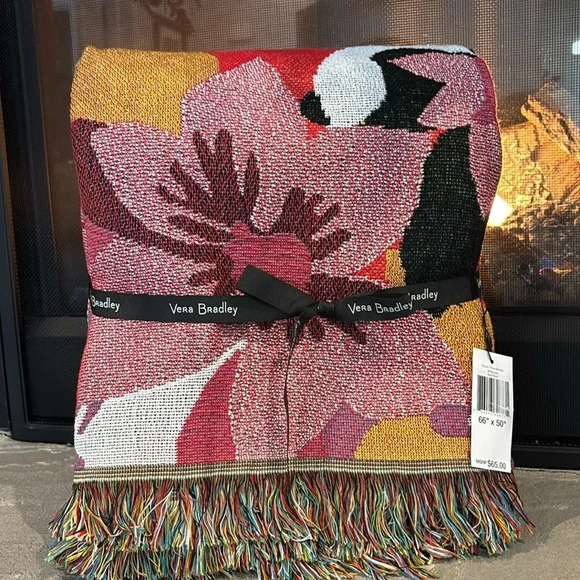 Vera Bradley Woven throw blanket- multi-color Rose Floral w/Fringe